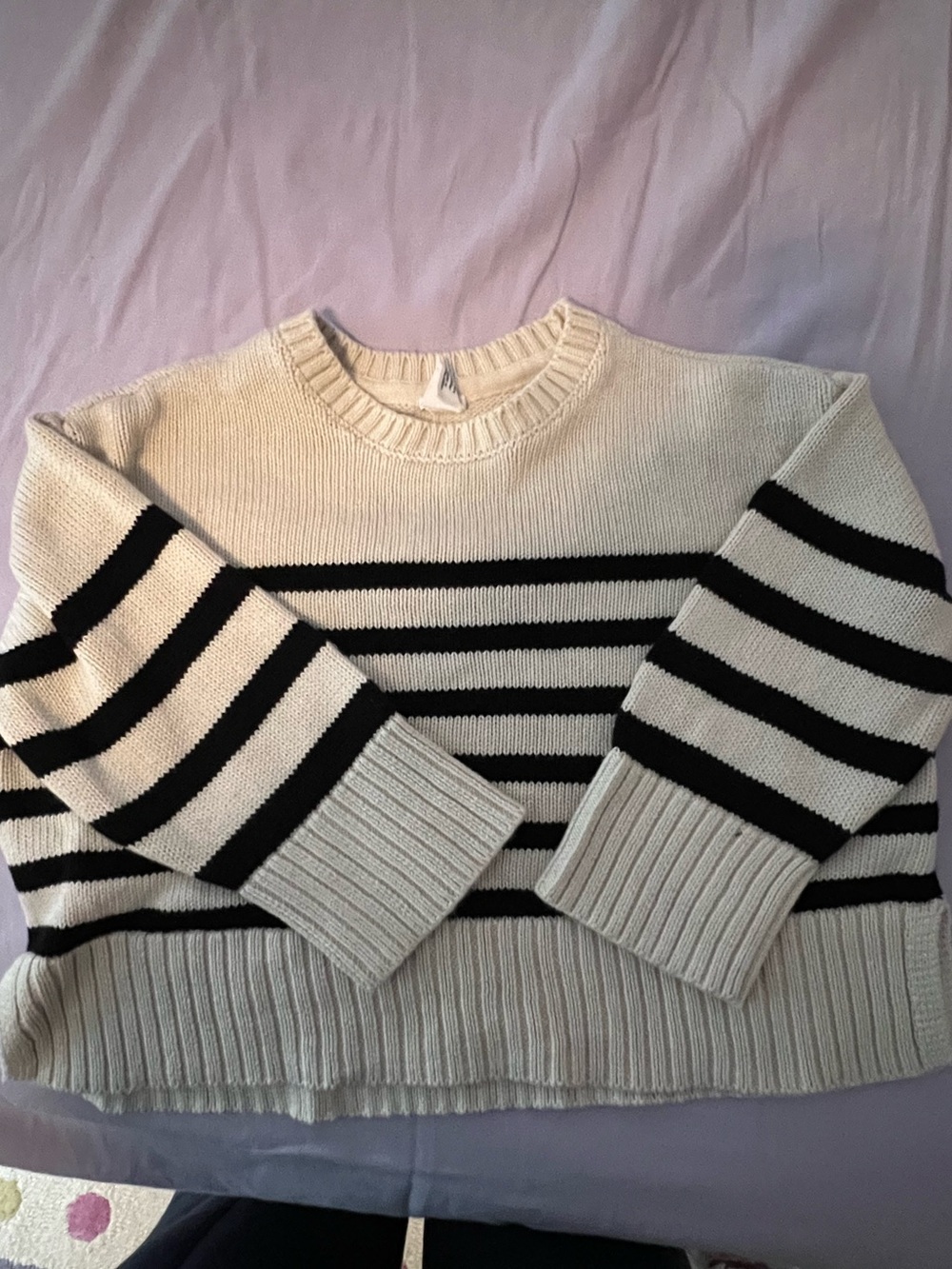 GAP Cream and Black Striped Crewneck Sweater